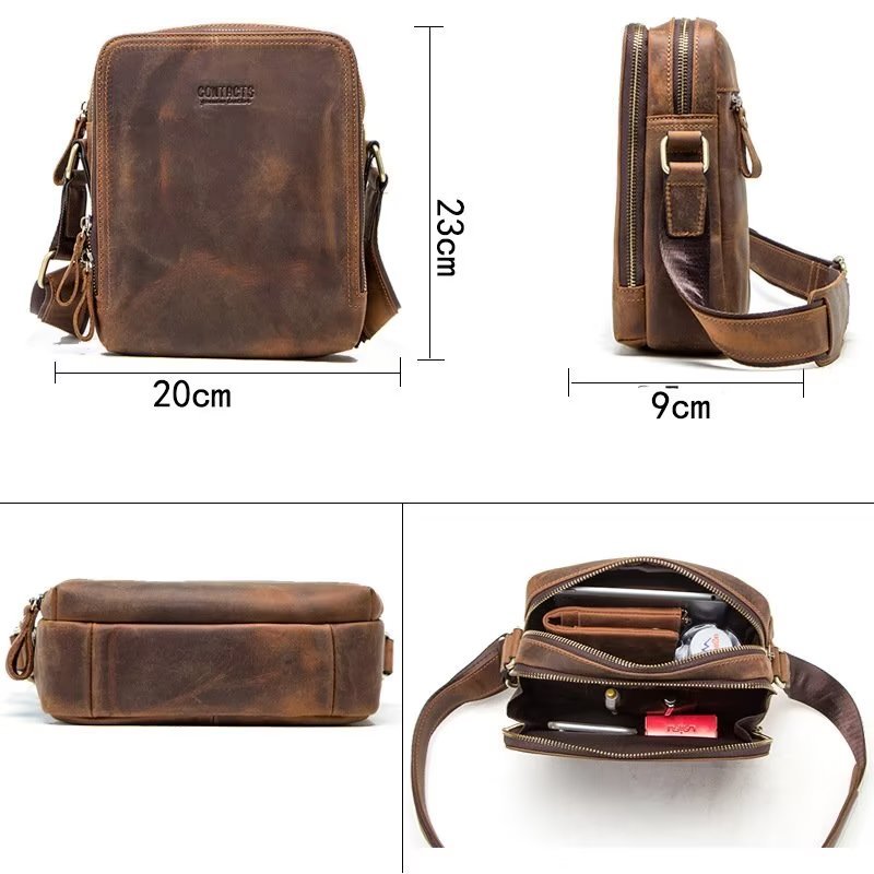 Pánske Kabelky Cez Rameno Elegantná Kabelka Crazy Horse Leather Rugged Crossbody - Káva