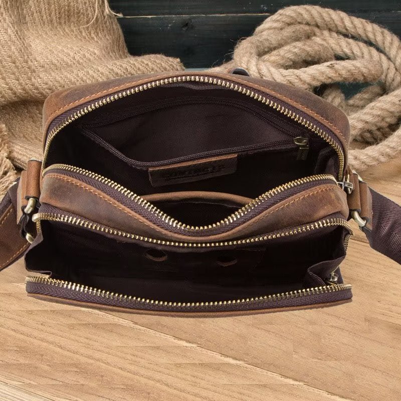 Pánske Kabelky Cez Rameno Elegantná Kabelka Crazy Horse Leather Rugged Crossbody - Káva