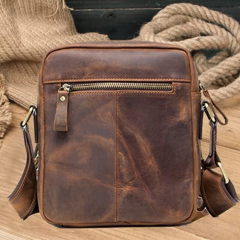 Pánske Kabelky Cez Rameno Elegantná Kabelka Crazy Horse Leather Rugged Crossbody - Káva