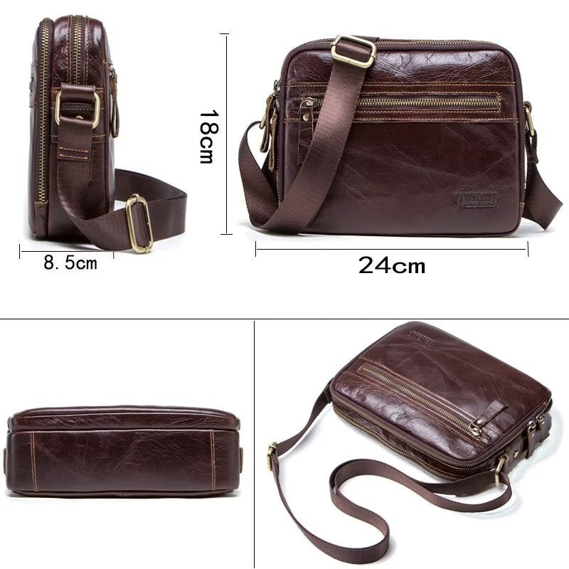 Pánske Kabelky Cez Rameno Elegantná Kompaktná Crossbody Kabelka Crazy Horse Leather - Káva