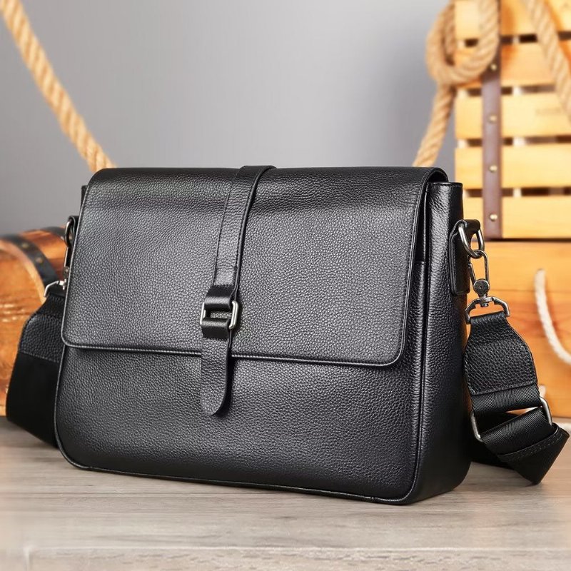 Pánske Kabelky Cez Rameno Luxusná Crossbody Kabelka Z Pravej Kože - Čierna