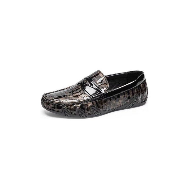 Pánske Mokasíny Croc Pattern Elegant Slip On Loafers - Káva