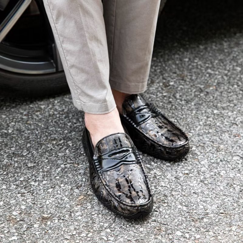 Pánske Mokasíny Croc Pattern Elegant Slip On Loafers - Káva