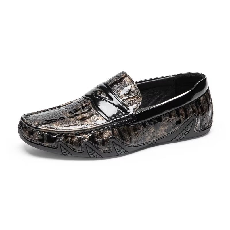 Pánske Mokasíny Croc Pattern Elegant Slip On Loafers - Káva