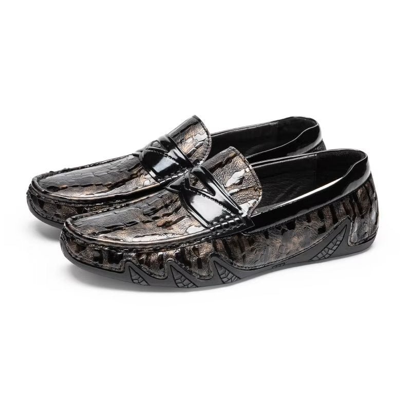 Pánske Mokasíny Croc Pattern Elegant Slip On Loafers - Káva