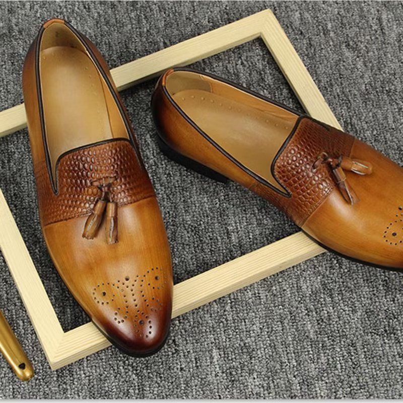 Pánske Mokasíny Croc Pattern Luxury Slip On Loafers - Hnedá