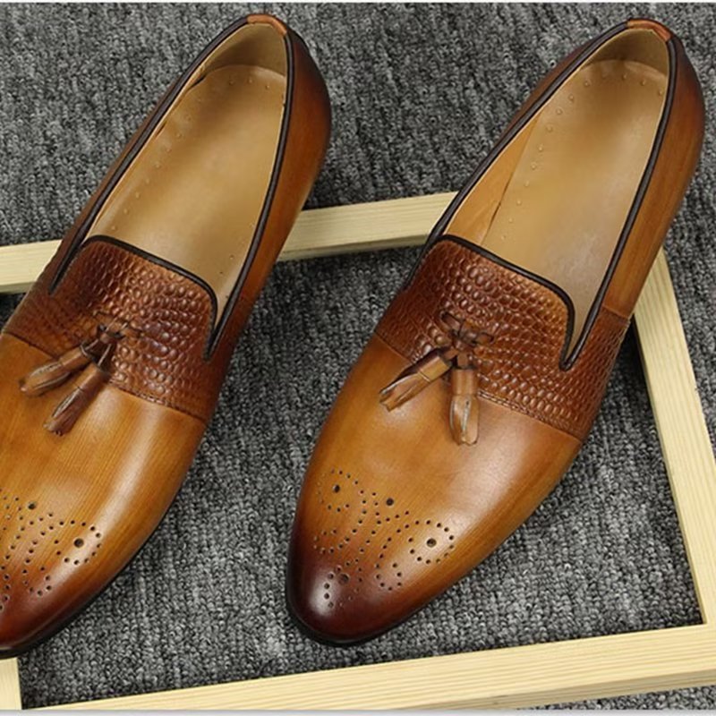 Pánske Mokasíny Croc Pattern Luxury Slip On Loafers - Hnedá