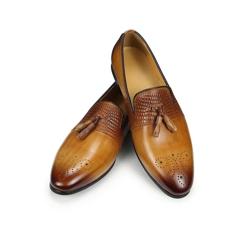 Pánske Mokasíny Croc Pattern Luxury Slip On Loafers - Hnedá