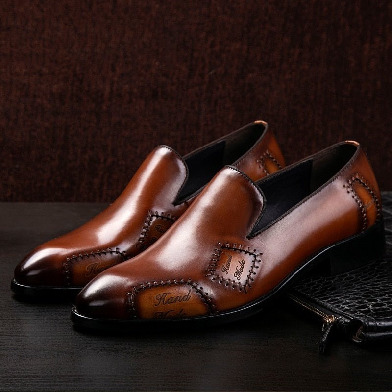 Pánske Mokasíny Exotic Boss Leather Slip-on Brogue - Káva