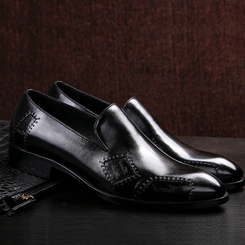 Pánske Mokasíny Exotic Boss Leather Slip-on Brogue - Čierna