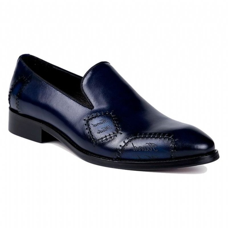 Pánske Mokasíny Exotic Boss Leather Slip-on Brogue - Modrá