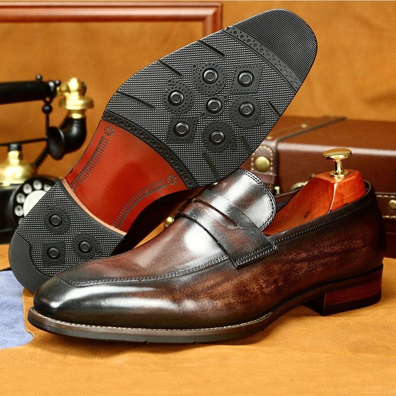 Pánske Mokasíny Exotic Leather Pointed Toe Business Brogue Topánky - Káva