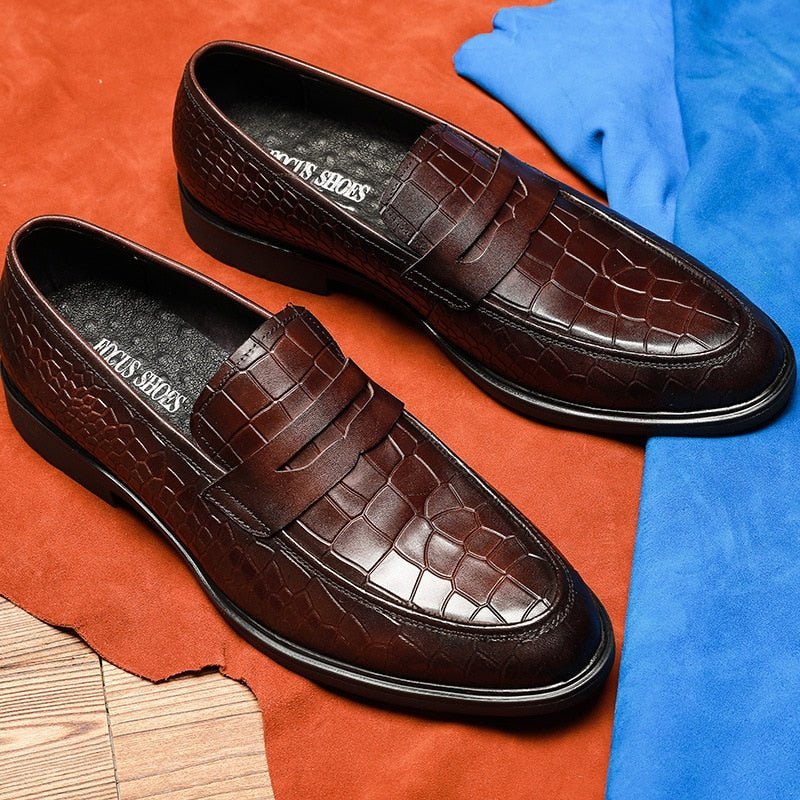 Pánske Mokasíny Exotic Leather Slip-on Brogue - Červená