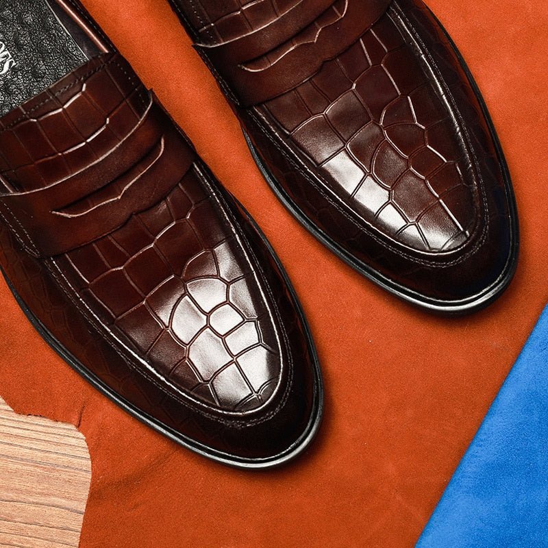 Pánske Mokasíny Exotic Leather Slip-on Brogue - Červená