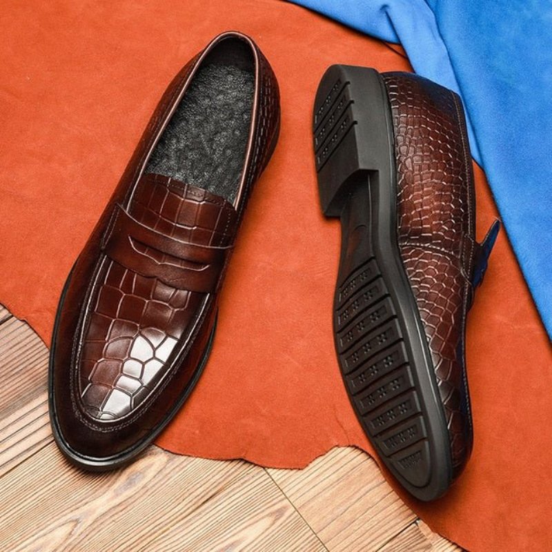 Pánske Mokasíny Exotic Leather Slip-on Brogue - Červená