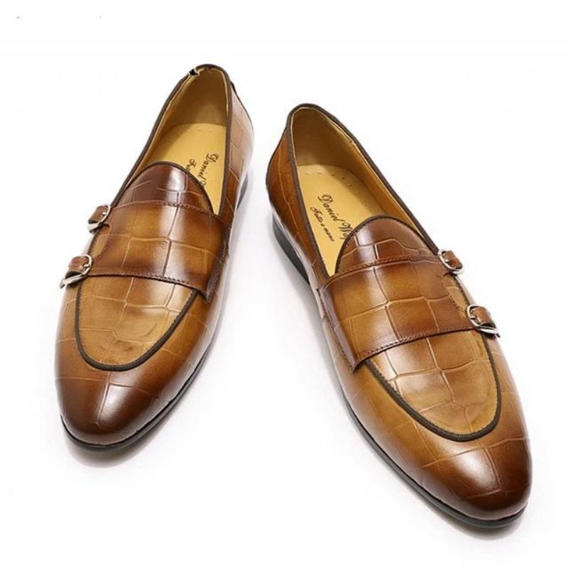 Pánske Mokasíny Monk Strap Slip On - Káva