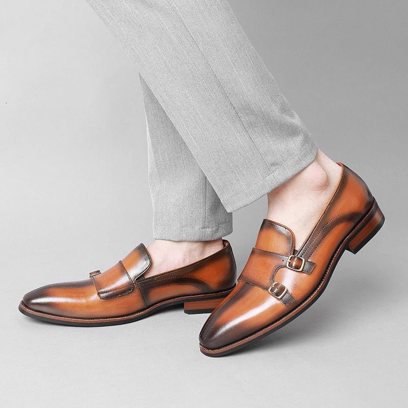 Pánske Mokasíny Na Párty Z Rafinovanej Exotickej Kože Monk Strap - Hnedá