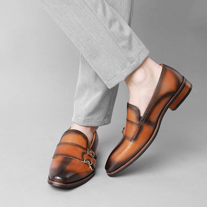 Pánske Mokasíny Na Párty Z Rafinovanej Exotickej Kože Monk Strap - Hnedá