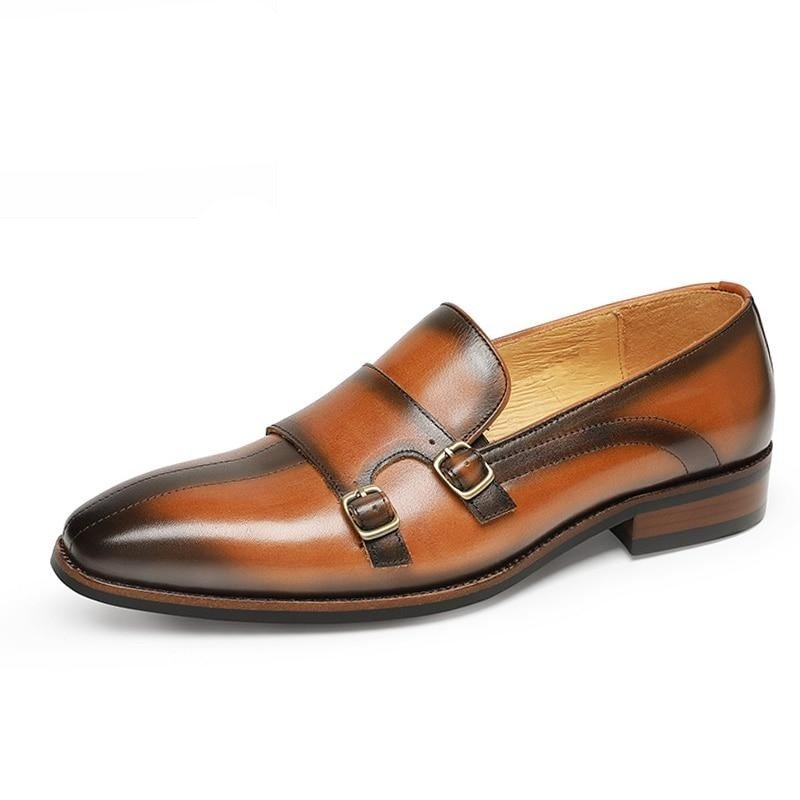 Pánske Mokasíny Na Párty Z Rafinovanej Exotickej Kože Monk Strap - Hnedá