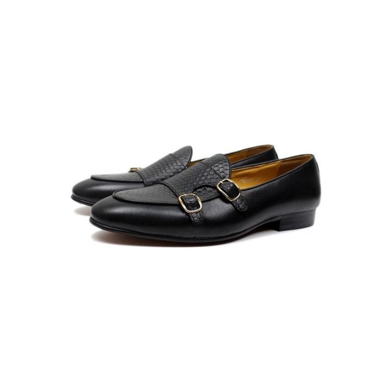 Pánske Mokasíny Suave Kožené Svadobné Monk Strap - Čierna