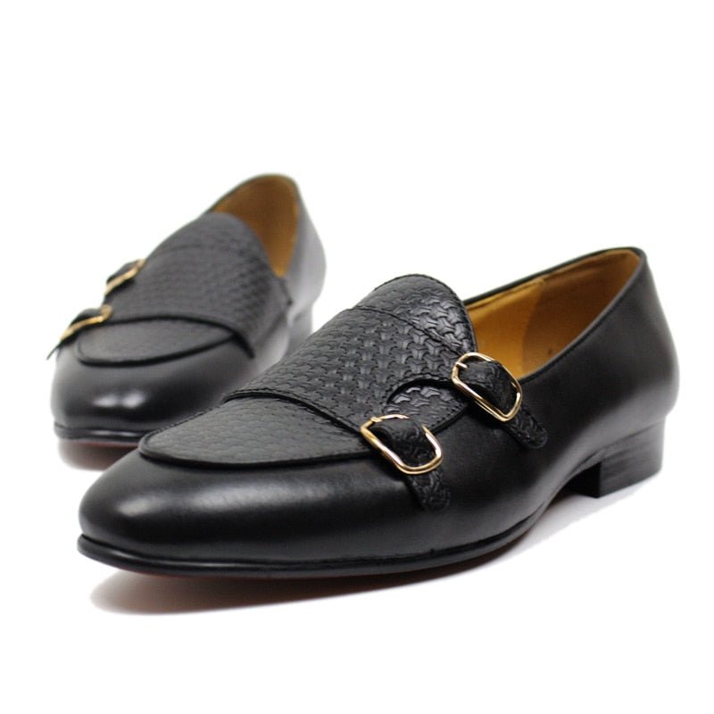 Pánske Mokasíny Suave Kožené Svadobné Monk Strap - Čierna