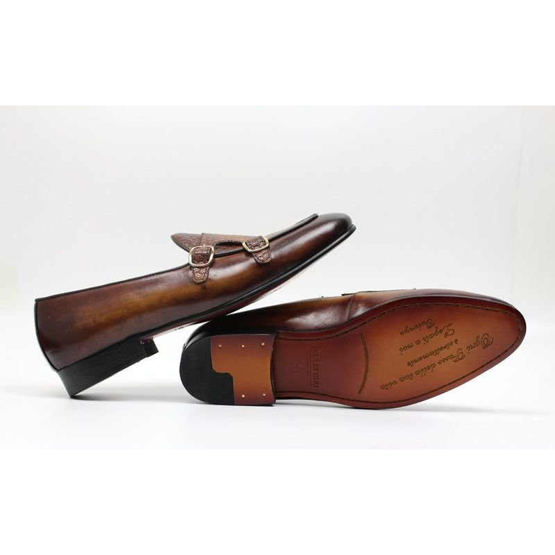 Pánske Mokasíny Suave Kožené Svadobné Monk Strap - Káva