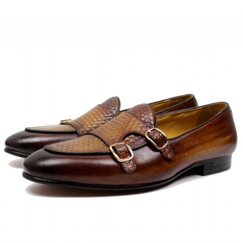 Pánske Mokasíny Suave Kožené Svadobné Monk Strap - Káva