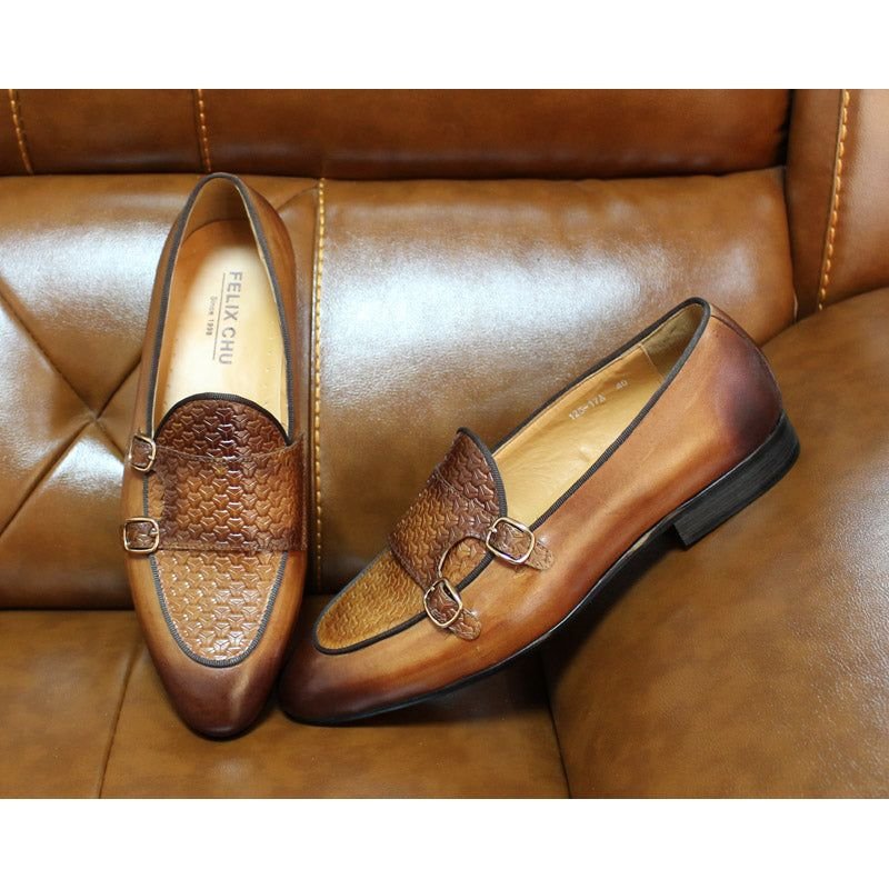 Pánske Mokasíny Suave Kožené Svadobné Monk Strap - Káva