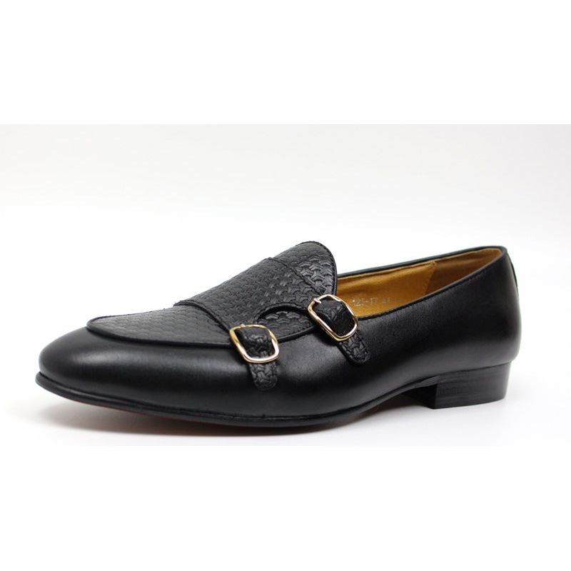 Pánske Mokasíny Suave Kožené Svadobné Monk Strap - Čierna