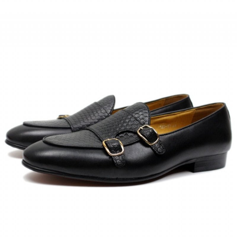 Pánske Mokasíny Suave Kožené Svadobné Monk Strap - Čierna