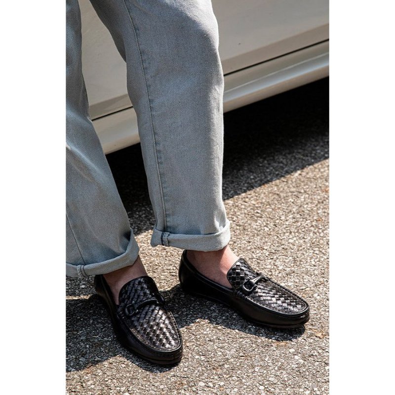 Pánske Mokasíny Weavingluxe Leather Slip On Loafers - Čierna 2