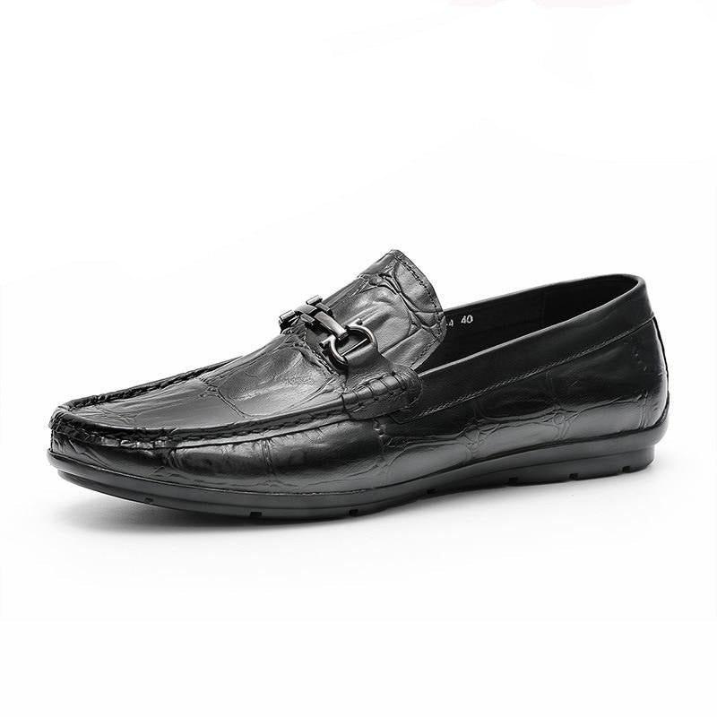 Pánske Mokasíny Šik Croctex Leather Slip-on Derby - Čierna