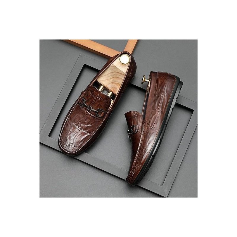 Pánske Mokasíny Šik Croctex Leather Slip-on Derby - Káva