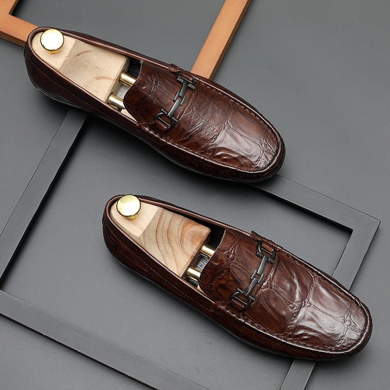 Pánske Mokasíny Šik Croctex Leather Slip-on Derby - Káva