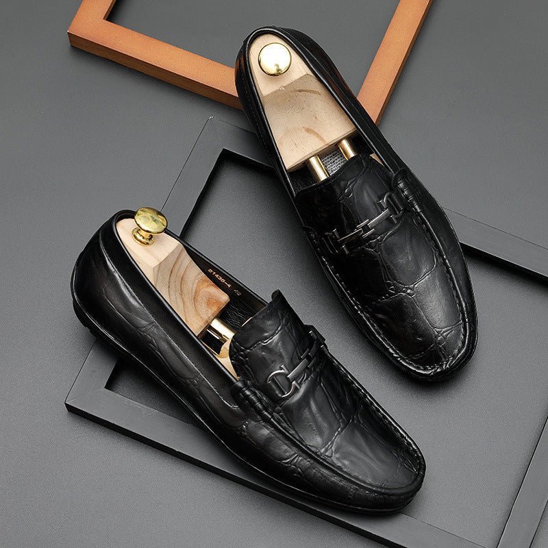 Pánske Mokasíny Šik Croctex Leather Slip-on Derby - Čierna