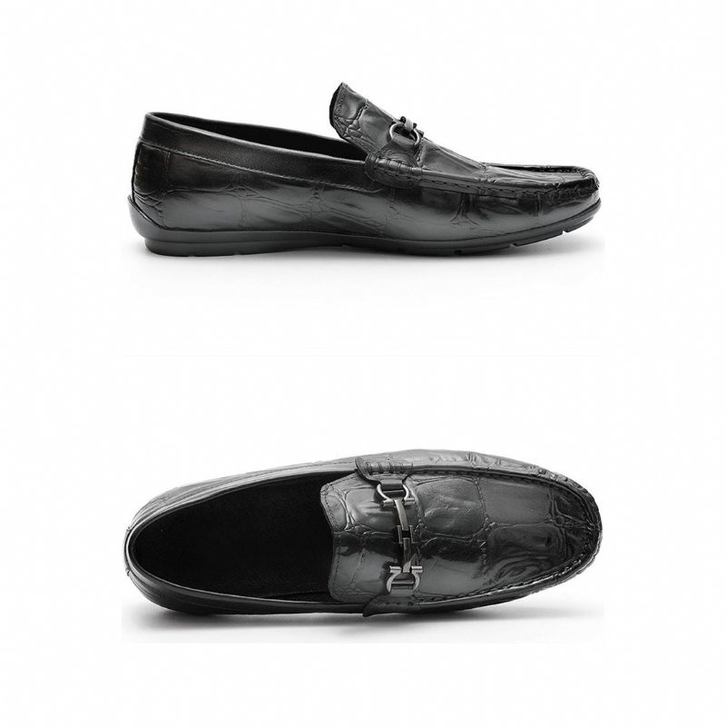 Pánske Mokasíny Šik Croctex Leather Slip-on Derby - Čierna