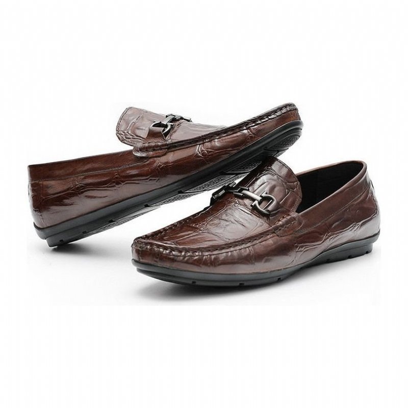 Pánske Mokasíny Šik Croctex Leather Slip-on Derby - Káva