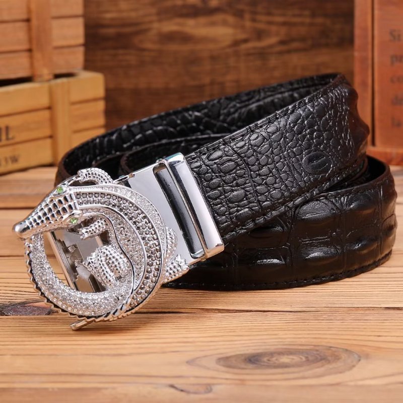 Pánske Opasky Embossed Strap Elegance Belt - Čierna