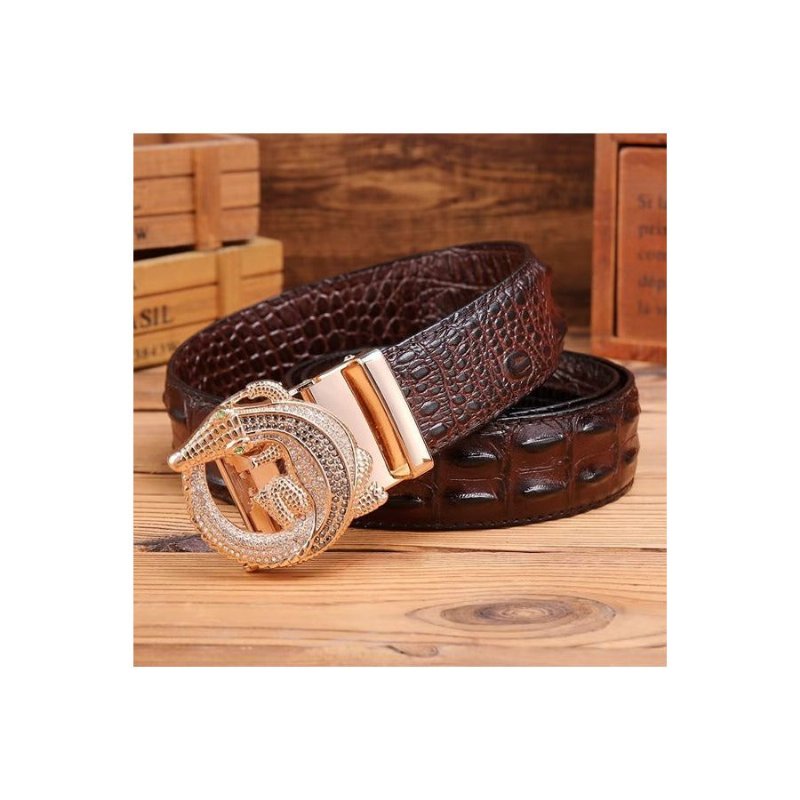 Pánske Opasky Embossed Strap Elegance Belt - Káva