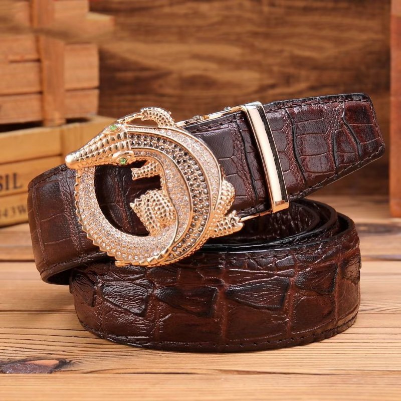 Pánske Opasky Embossed Strap Elegance Belt - Káva