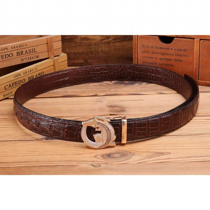 Pánske Opasky Embossed Strap Elegance Belt - Káva