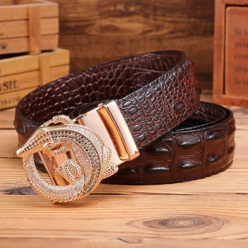 Pánske Opasky Embossed Strap Elegance Belt - Káva