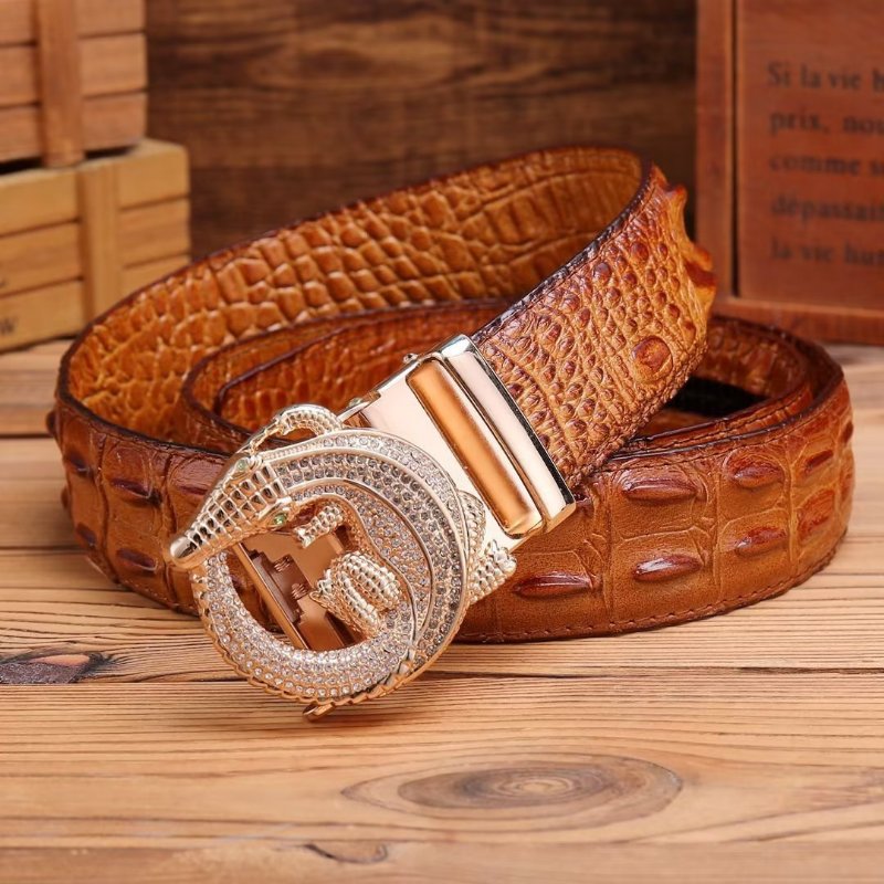 Pánske Opasky Embossed Strap Elegance Belt - Hnedá