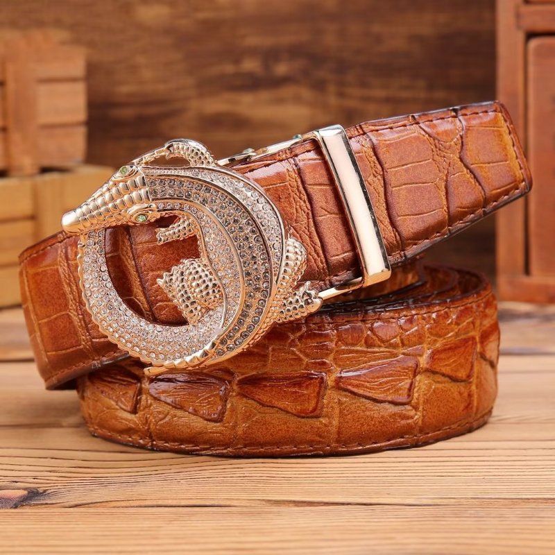 Pánske Opasky Embossed Strap Elegance Belt - Hnedá