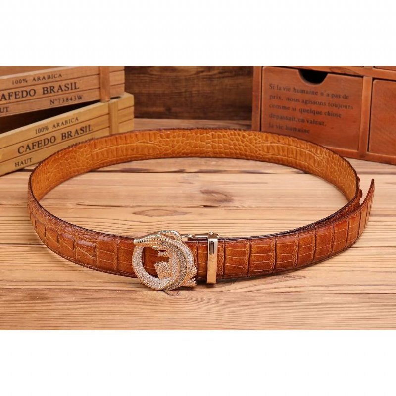 Pánske Opasky Embossed Strap Elegance Belt - Hnedá