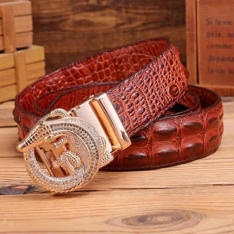 Pánske Opasky Embossed Strap Elegance Belt - Hnedá