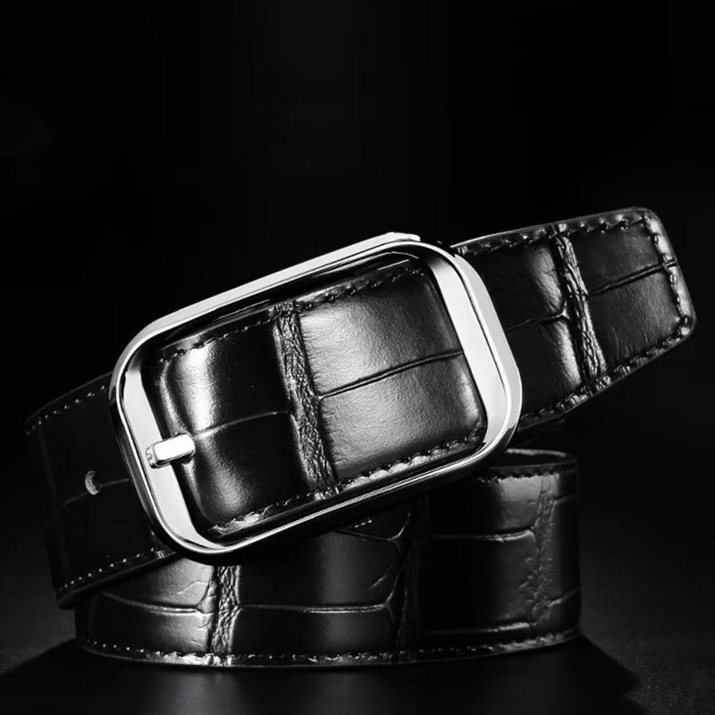 Pánske Opasky Exquisite Croc-embossed Leather Belt - Striebro