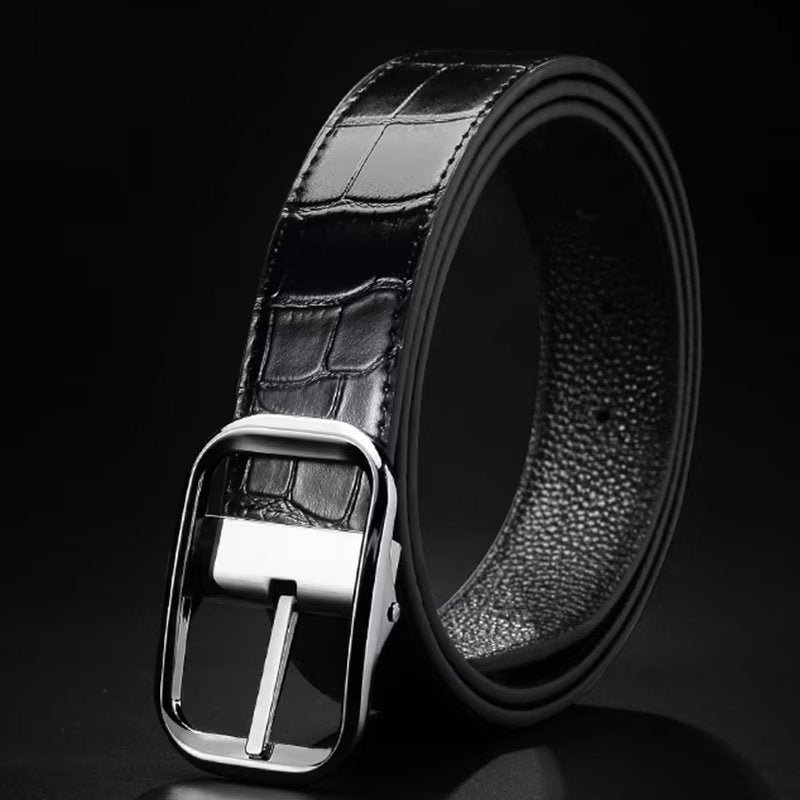 Pánske Opasky Exquisite Croc-embossed Leather Belt - Striebro