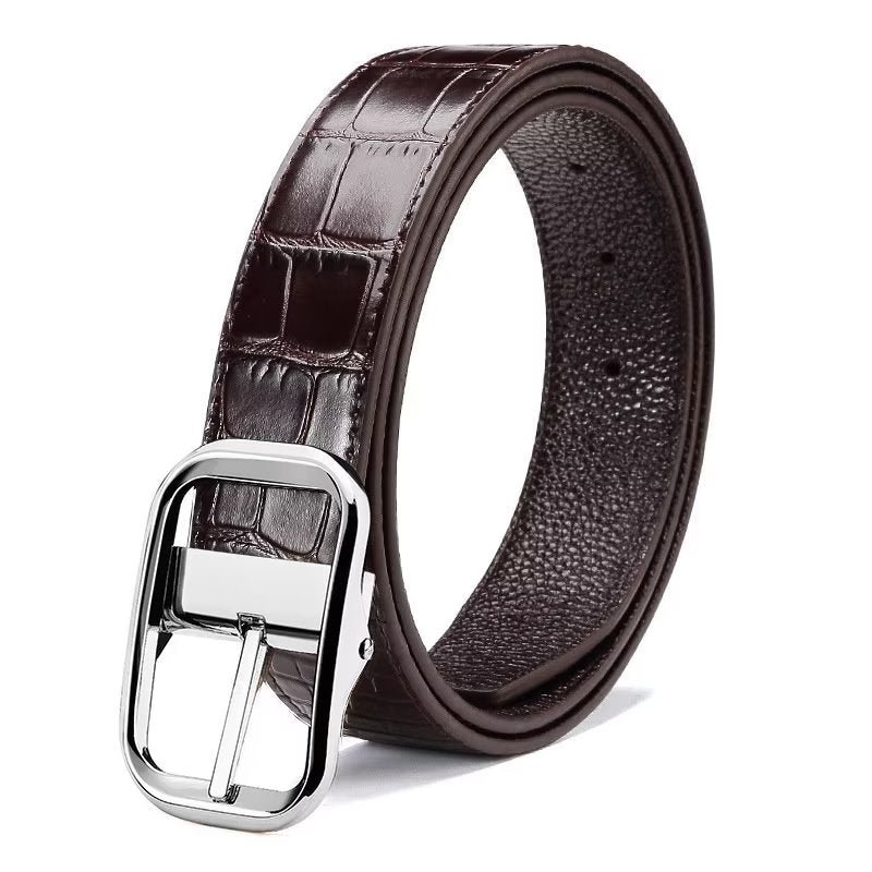 Pánske Opasky Exquisite Croc-embossed Leather Belt - Striebro