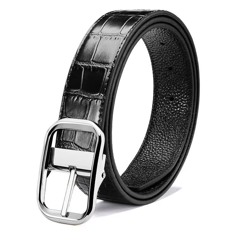 Pánske Opasky Exquisite Croc-embossed Leather Belt - Striebro